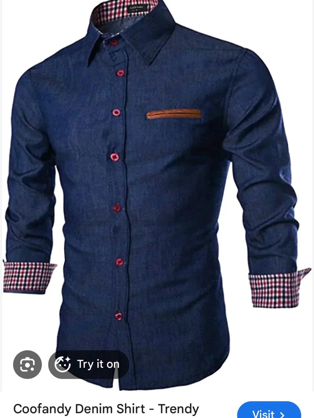 Coofandy Men's Dark Blue Denim Button-Down Shirt